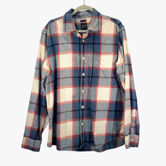 Gap Standard Fit Flannel Blue,  Red, Cream Size Large - Picture 1 of 10